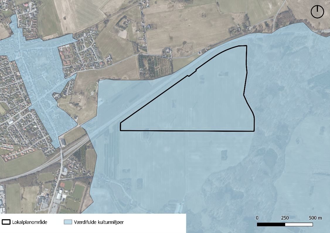 Planområdets beliggenhed i udpeget værdifuldt kulturmiljøområde.