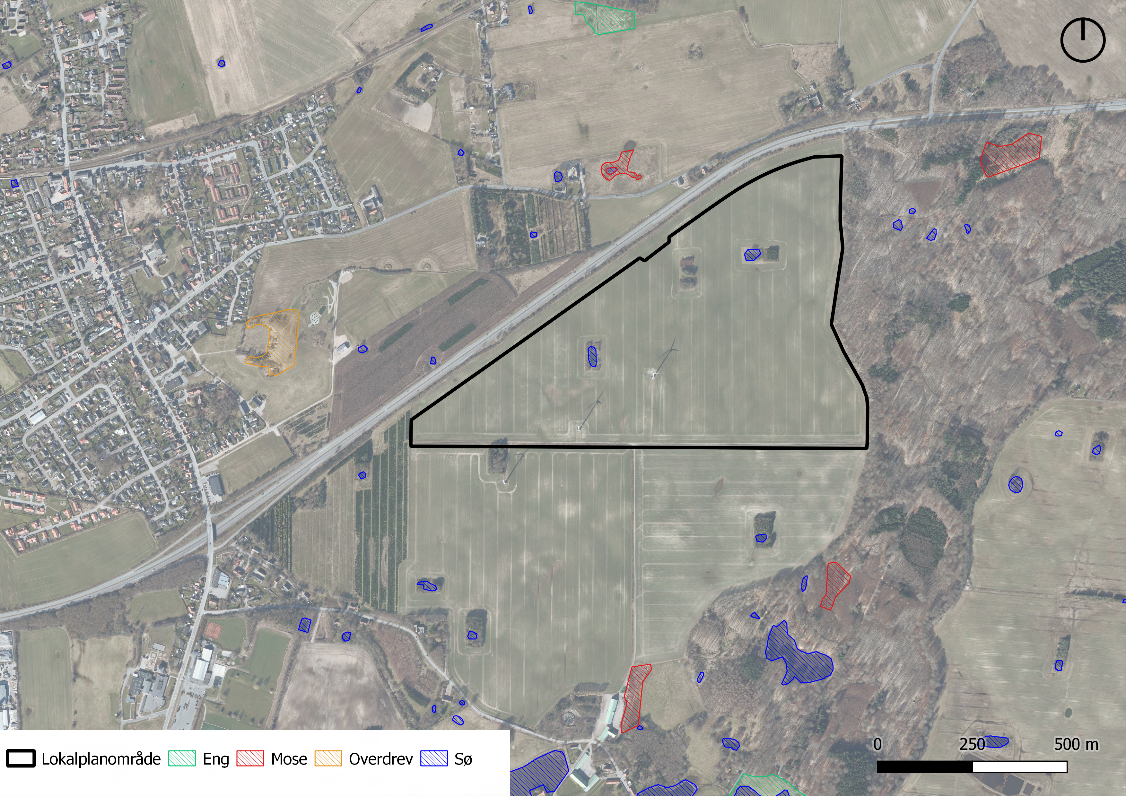 Beskyttede naturtyper (§ 3-arealer) indenfor og i nærheden af lokalplanområdet.