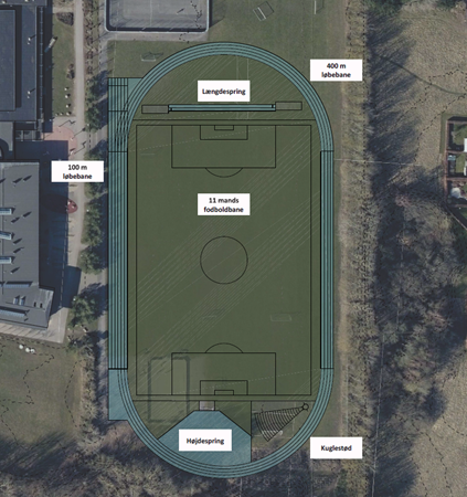Fig. 3 Illustrationsplan, der viser mulig indretning af udendørs idrætsfaciliteter